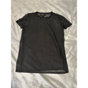 Polly & Esther Black Sheer Mesh Short Sleeve T-Shirt Crew Neck Goth Layering Top